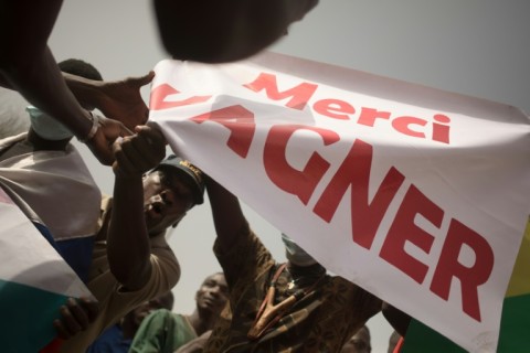 Malian demonstrators hold up a banner reading 'Thank you, Wagner' in February 2022. Mali's junta brought in Russian paramilitaries to support the army in the fight against jihadists