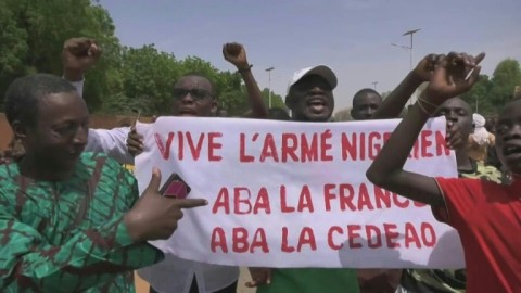 Thousands rally in protest around the French embassy in Niamey, Niger