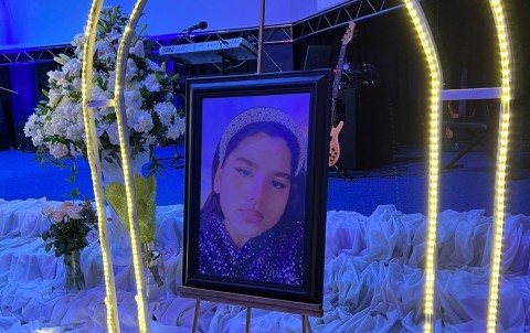 Photo of Zarah Ramsamy on display during her funeral in Mayville, Durban