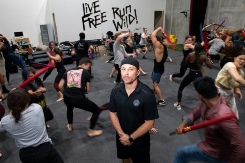 Stunt coordinator Freddy Bouciegues photographed during a Stunts Master Class training session at the Tempest Academy in Chatsworth, California