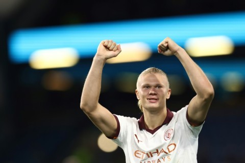 Same again: Manchester City's Erling Haaland celebrates victory at Burnley on Friday