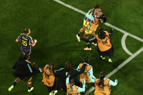 Colombia celebrate after scoring against England