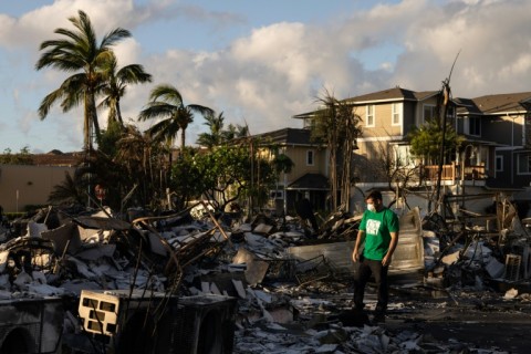 Pacific Whale Foundation volunteers unload a van of diapers as they load boats with supplies to deliver to Maui families affected by the wildfire 