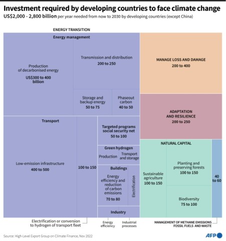 Investment required for developing countries to face climate change