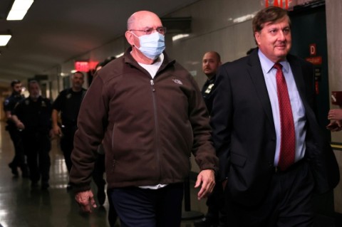 Former Trump Organization financial director Allen Weisselberg is seen with his lawyer at a New York court in January 2023 