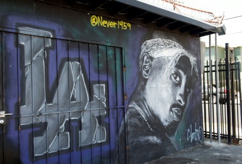 A wall dedicated to the memory of US rapper Tupac Shakur is seen in Los Angeles, California in 2016