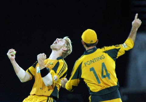 Moment of victory: Shane Watson (left) with captain Ricky Ponting at the 2009 match in Hyderabad