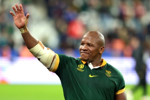 Bongi Mbonambi celebrates the quarter-final win