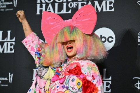 Sia poses in the press room during the 38th Annual Rock & Roll Hall of Fame Induction Ceremony, where she performed in honoring Chaka Khan