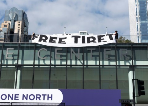 Tibetan student activists in San Francisco protest Chinese President Xi Jinping's upcoming visit for the APEC summit