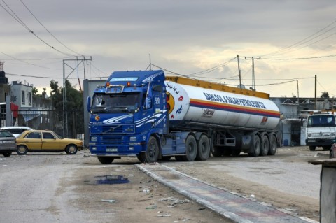 A truck carrying fuel crosses into the Gaza Strip on November 15, 202