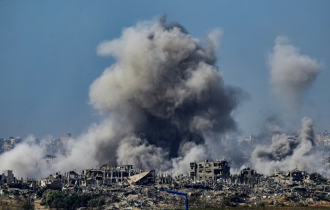 Smoke billows after an Israeli strike in north Gaza on November 22, 2023