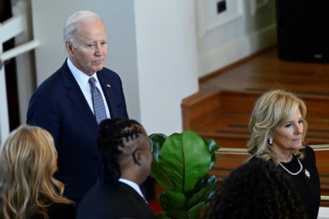 US President Joe Biden and US First Lady Jill Biden arrive at a tribute service for former US first lady Rosalynn Carter at Glenn Memorial Church in Atlanta, Georgia, on November 28, 2023.