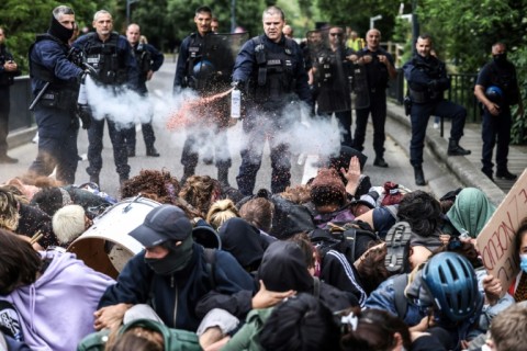 Police use pepper spray against activists protesting Depardieu in Toulouse in May