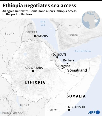 Regional map of East Africa showing the port of Berbera in the separatist territory of Somaliland 