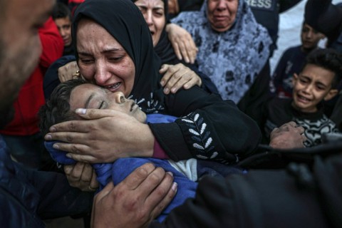 Victims of the bombardment were brought to the European Hospital in Khan Yunis, where relatives and mourners gathered