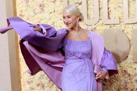 British actress Helen Mirren stunned on the Golden Globes red carpet in a purple gown