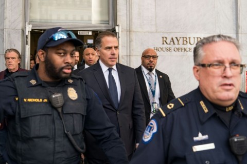 Hunter Biden, son of US President Joe Biden, departs a House Oversight Committee meeting at Capitol Hill on January 10, 2024 in Washington