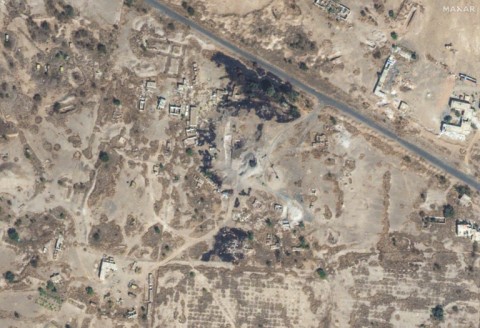 A satellite image shows the aftermath of an air strike on a radar site near Sanaa International Airport, Yemen, following US and UK bombardment of rebel targets in Yemen