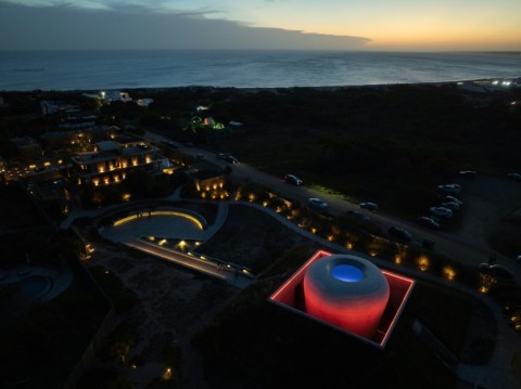 Aerial view of Skyspace experience "Ta Khut" created by James Turrell, in Jose Ignacio