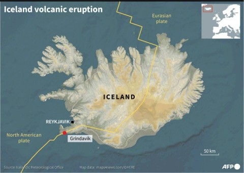 Map of Iceland locating the town of Grindavik