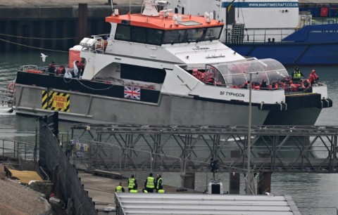 Migrants are picked up by UK Border Force patrols in the Channel and brought ashore