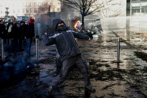 There were clashes in Brussels as farmers rallied outside the EU Parliament