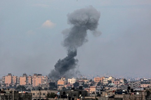 Smoke rises over the Gaza city of Khan Yunis following Israeli bombardment on February 5, 2024 