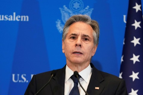 US Secretary of State Antony Blinken addresses a press conference in Tel Aviv