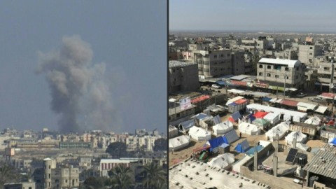 Smoke billowing over Khan Yunis, tent camps in Rafah