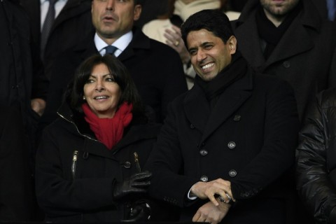 In happier times: Paris Mayor Anne Hidalgo with Nasser Al-Khelaifi at the Parc de Princes