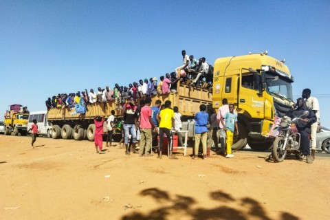 Displaced Sudanese flee Wad Madani in December
