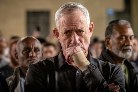 Israeli war cabinet minister Benny Gantz, pictured on November 6, 2023 at a memorial for victims of the October 7 attack 