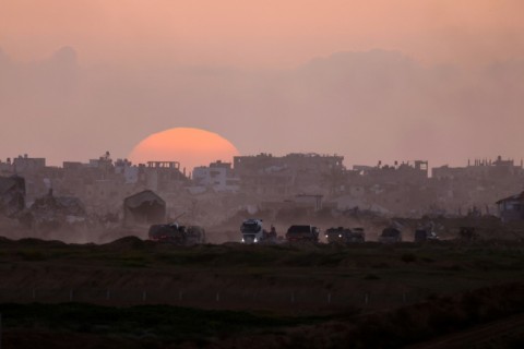 Israeli vehicles returning from Gaza on March 3, 2024