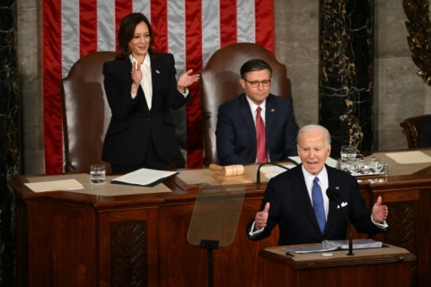 US President Joe Biden delivers the State of the Union address in the House Chamber of the US Capitol