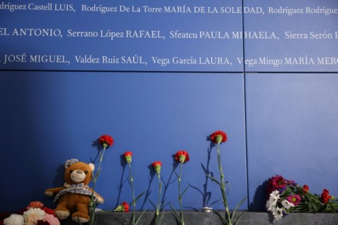 A new wall in Atocha station bears the names of the 192 victims of the train bombings