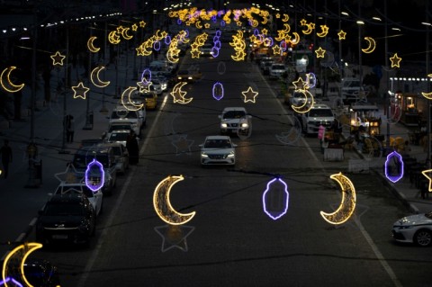 Street decorations in Iraq's southern city of Basra ahead of Ramadan