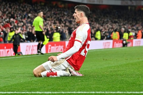 Arsenal's Kai Havertz celebrates against Brentford