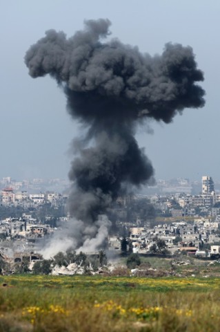 Smoke billows after Israeli bombardment of northern Gaza on March 13, 2024