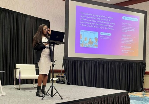 Simi Olabisi, an AI Specialist at Microsoft, speaks about the ways AI can help companies achieve more, at the SXSW arts and technology festival 