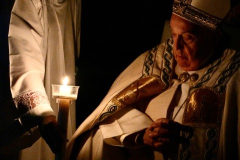 The pope presided over the Easter Vigil at the Vatican in front of some 6,000 people from around the world