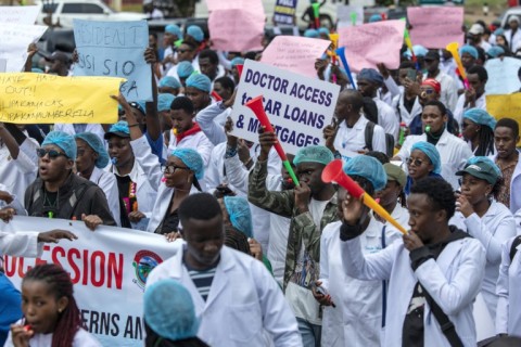 The striking doctors marched to parliament to present a petition highlighting their grievances