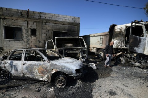 The damage left from a raid by Israeli settlers in the West Bank village of Al-Mughayyir 