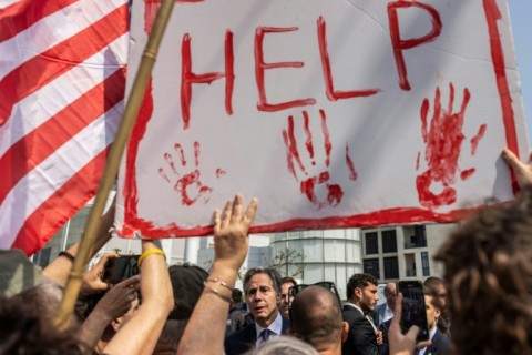 US Secretary of State Antony Blinken meets with families of the hostages taken in the deadly October 7 attack on Israel by the Palestinian Islamist group Hamas