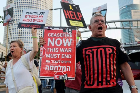 Relatives and supporters of hostages held by Palestinian militants in Gaza again protested in Tel Aviv for a deal that would free the captives