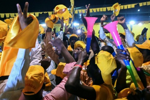 Supporters of Chad's junta leader General Mahamat Idriss Deby Itno celebrate his election victory in the capital