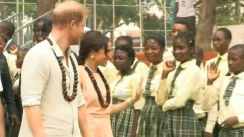 Prince Harry and Meghan leave school in Abuja after kicking off a mental health summit