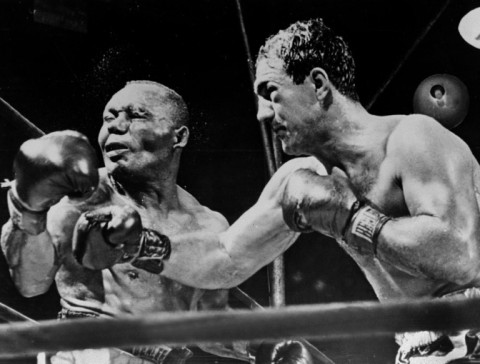 Rocky Marciano (R) finishing off  Jersey Joe Walcott to take the heavyweight in 1952