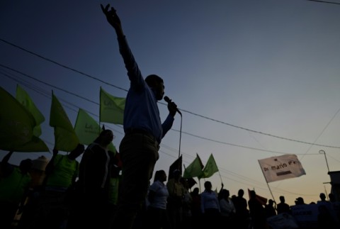 Mayoral candidate Mario Perez speaks during a campaign rally in Maravatio in Mexico's Michoacan state