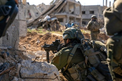 Israeli soldiers in the Gaza Strip, shown in a handout picture released by the army